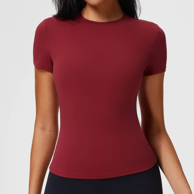 Casual Sports T shirt Women's Slim Fit And Quick drying Nude Feel Fitness Angola Red - Shop at LoveMi