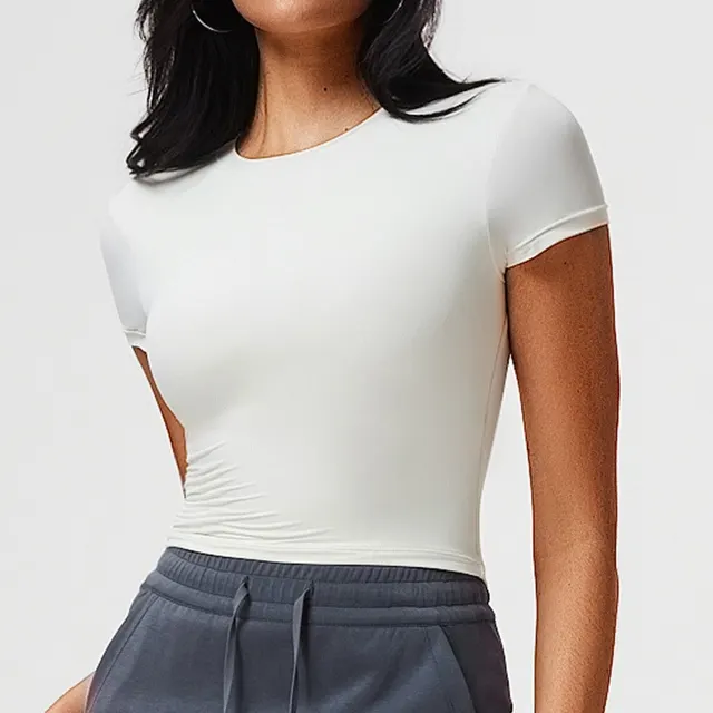 Casual Sports T shirt Women's Slim Fit And Quick drying Nude Feel Fitness Short Model In White Color - Shop at LoveMi