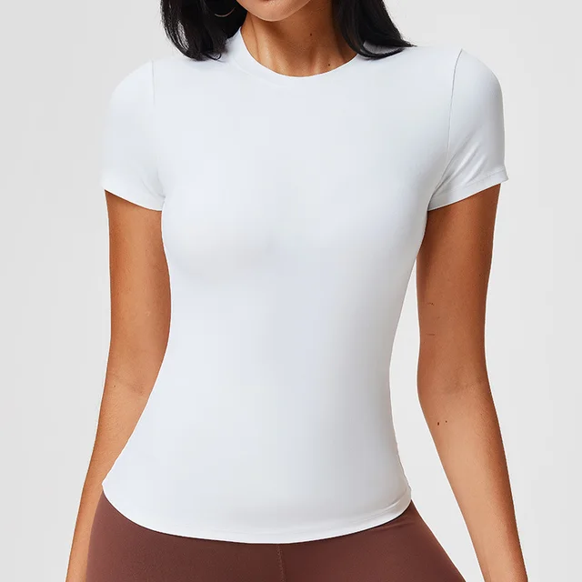 Casual Sports T shirt Women's Slim Fit And Quick drying Nude Feel Fitness White - Shop at LoveMi