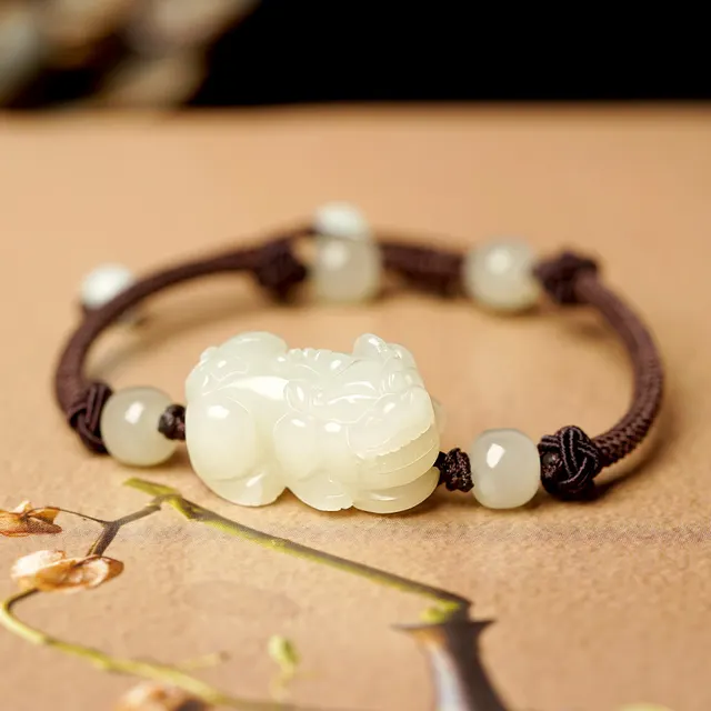 Hetian Jade Bracelet Black And Red Ropes Women Brown And Black Jade Beads - Shop at LoveMi
