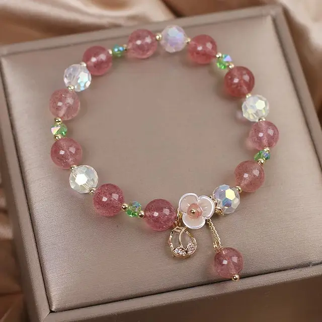 Strawberry Quartz Bracelet Double Layer Fairy Style Red Cat'S Eye Flowers - Shop at LoveMi