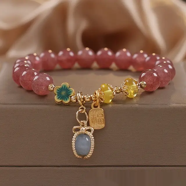 Special interest Design Natural Strawberry Quartz Beaded Bracelet Red - Shop at LoveMi