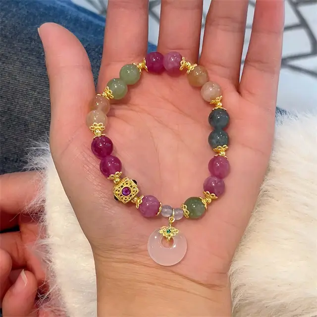 Dopamine Chalcedony Bracelet Peace Buckle Rings Vintage French Gold Accessories Dopamine Chalcedony - Shop at LoveMi