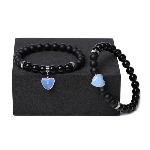 Natural Stone Couple Love Bracelet Suit Opal Heart Bracelet - Shop at LoveMi