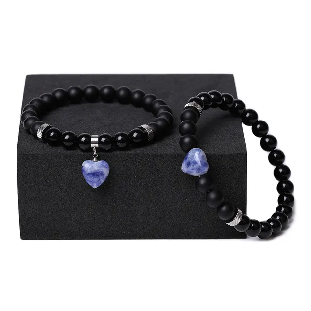 Natural Stone Couple Love Bracelet Suit White Dot Blue Heart Bracelet - Shop at LoveMi