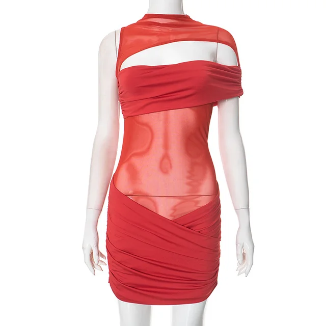 Round Neck Pullover Sexy Cutout Waist Sheath Dress Red - Shop at LoveMi