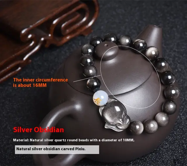 Natural Obsidian Bracelet Zodiac Guardian Style 2 Silver Stone - Shop at LoveMi