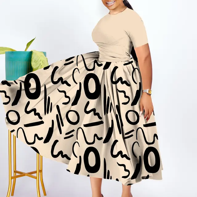 Fashionable Elegant Pleated Swing Ladies Dress Khaki - Shop at LoveMi