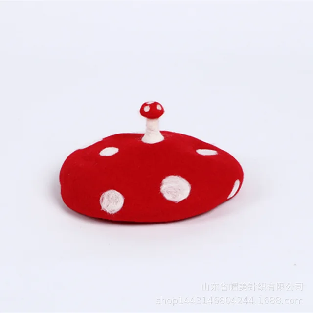 Top Small Mushroom Handmade Wool Felt Beret Red - Shop at LoveMi