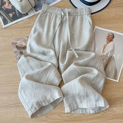 High Waist Drape Linen Cropped Straight Pants Optic Linen - Shop at LoveMi