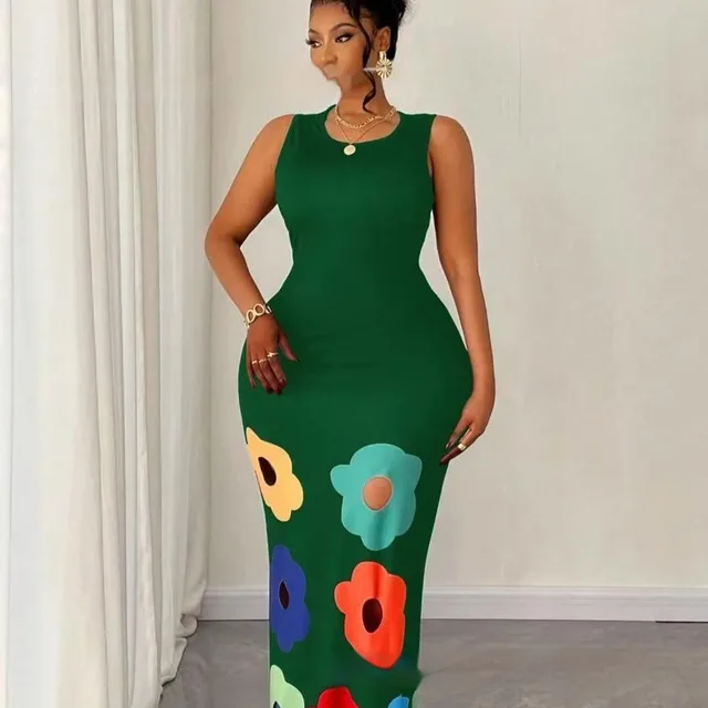 Summer New Fashion Round Neck Sleeveless Printed Hollow Dress Women Green - Shop at LoveMi