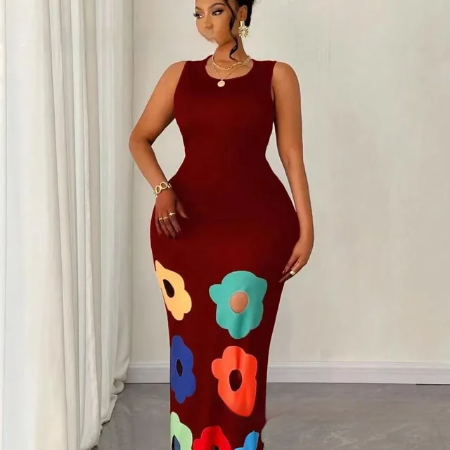 Summer New Fashion Round Neck Sleeveless Printed Hollow Dress Women Red - Shop at LoveMi