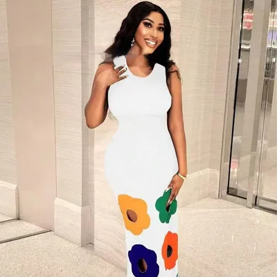 Summer New Fashion Round Neck Sleeveless Printed Hollow Dress Women White - Shop at LoveMi