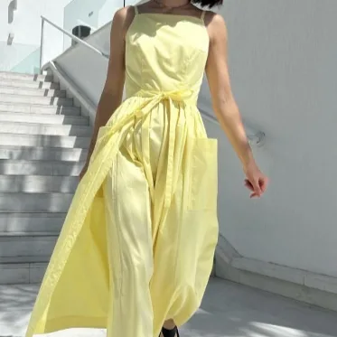 Female Solid Color Casual Sleeveless Fashion Dress Yellow - Shop at LoveMi