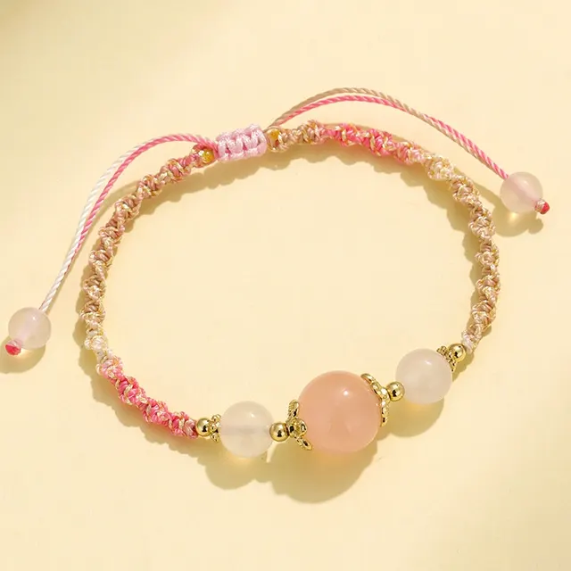 White Agate Prehnite Hand woven Couple Bracelets Madagascar Pink Crystal - Shop at LoveMi