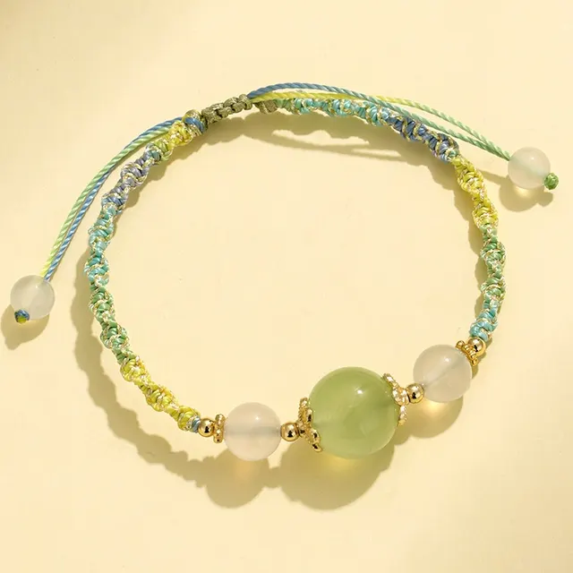 White Agate Prehnite Hand woven Couple Bracelets Prehnite - Shop at LoveMi