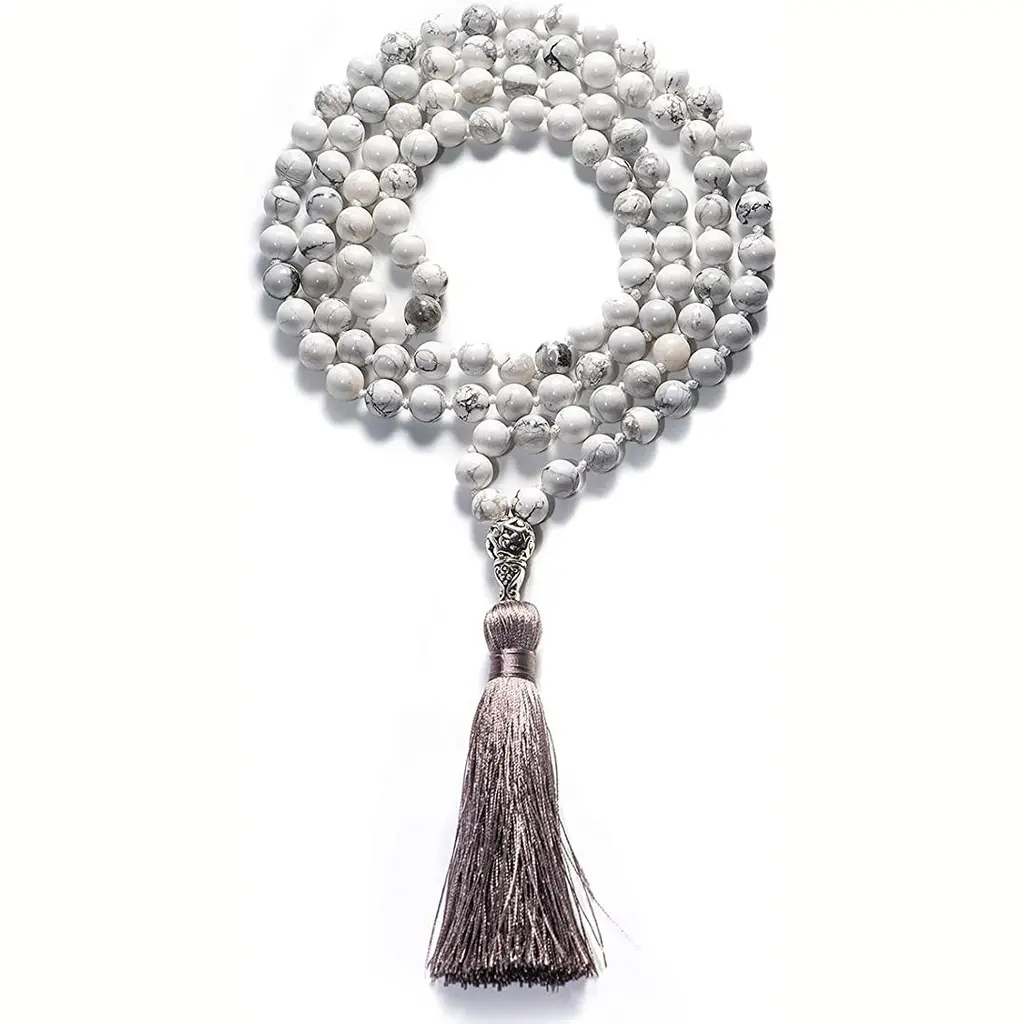 108 Beaded Bohemian Fenglan Agate Twin Bracelet - White