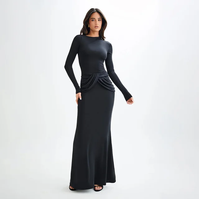 Women's Temperament Pure Color Long Dress Black - Shop at LoveMi