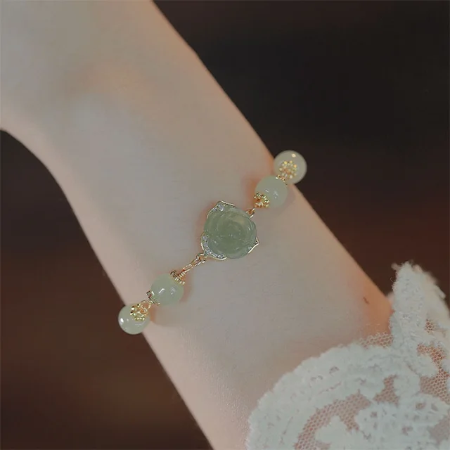 Original Design National Style Niche Hetian Jade Rose 14K Gilded Women's Bracelet Hetian Jade - Shop at LoveMi