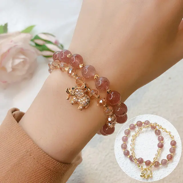 Retro Color Hair Crystal Bracelet For Women Strawberry Quartz - Shop at LoveMi