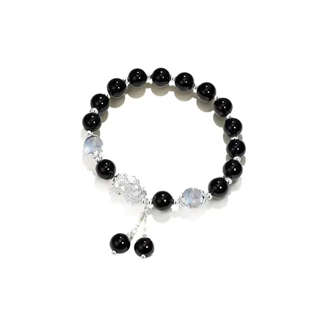 Natural Black Agate Crystal Bracelet Couple Black Agate Gray - Shop at LoveMi
