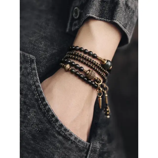 Women's Versatile Retro Colorful Multi Layered Bracelet Black - Shop at LoveMi