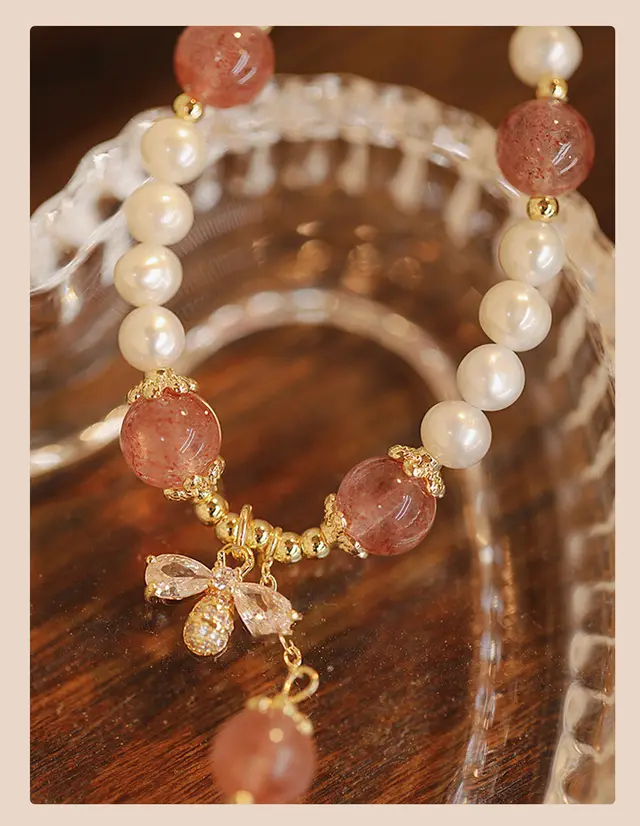 Crystal Strawberry Quartz Stringed Pearls Bracelet Female Summer Ins Special interest Design Strawberry Quartz - Shop at LoveMi
