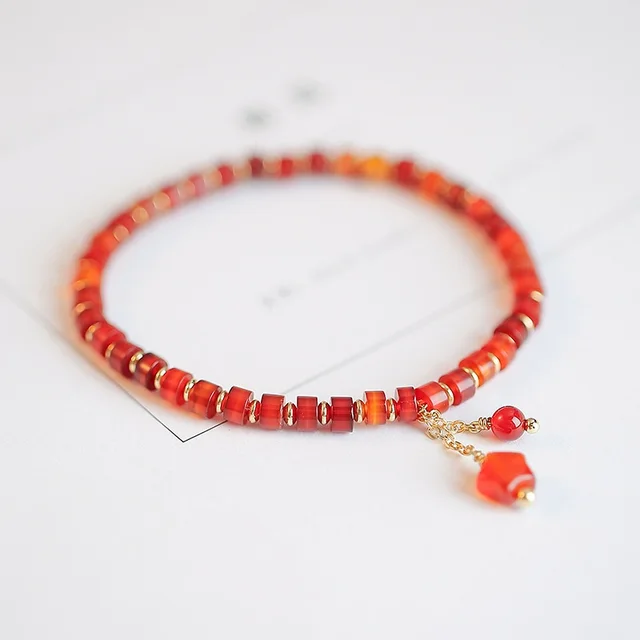 Women's Natural Red Agate Beads Bracelet Hand woven Xingx Pendant - Shop at LoveMi