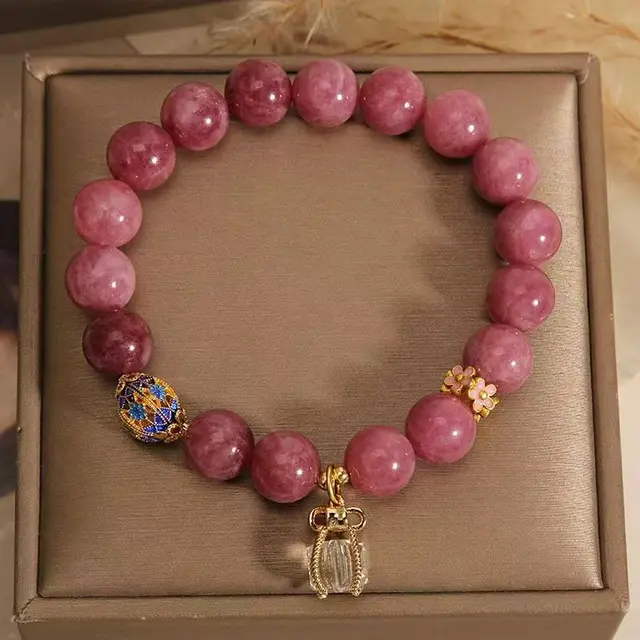 Natural Stone Bracelet Lotus Tassel Pearl Pendant Beaded Pink White Crystal - Shop at LoveMi