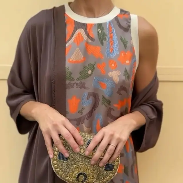 Elegant Printed Round Neck Dress Socialite Two piece A Light Brown Brown - Shop at LoveMi