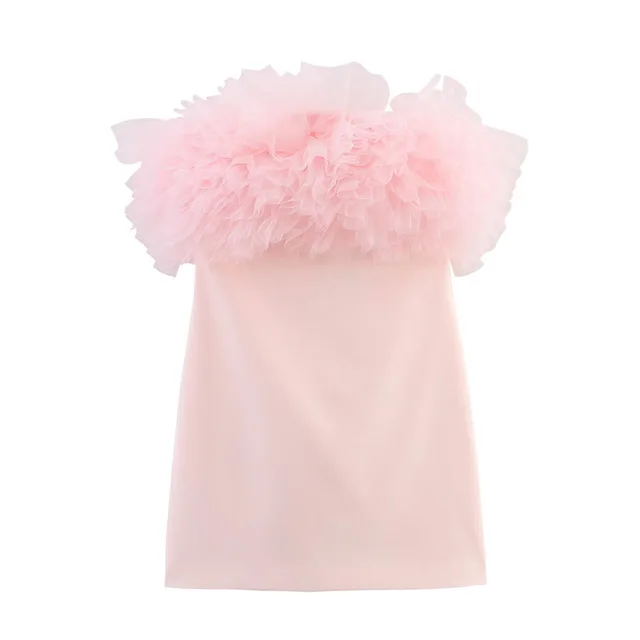 Temperament Slimming Chest Furry Tube Top Dress Pink - Shop at LoveMi