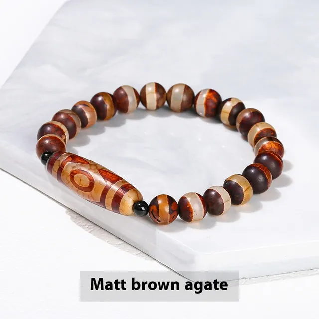 Green Dzi Bead Barrel Shaped Bead Bracelet Frosted Brown - Shop at LoveMi