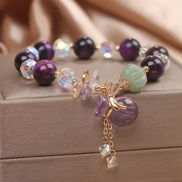 Female Forest Style Cool Retro Transport Bracelet Purple Tigereye Pendant - Shop at LoveMi