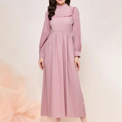 Tassel Stitching Mid waist Stand Collar Fashion Elegant Dress Tan - Shop at LoveMi
