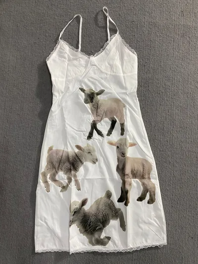 Atmosphere Shaun Lamb Print Female Dress White - Shop at LoveMi