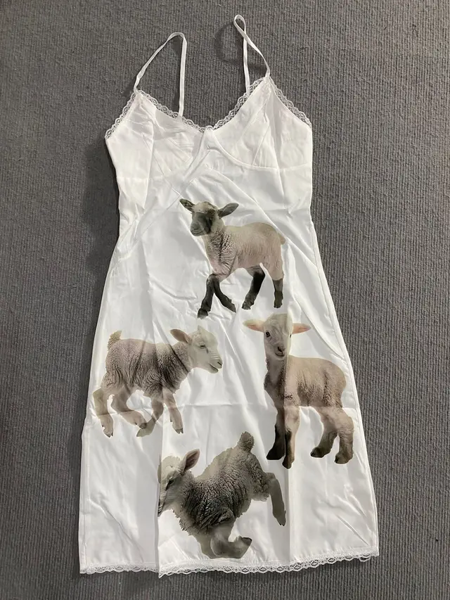 Atmosphere Shaun Lamb Print Female Dress White - Shop at LoveMi