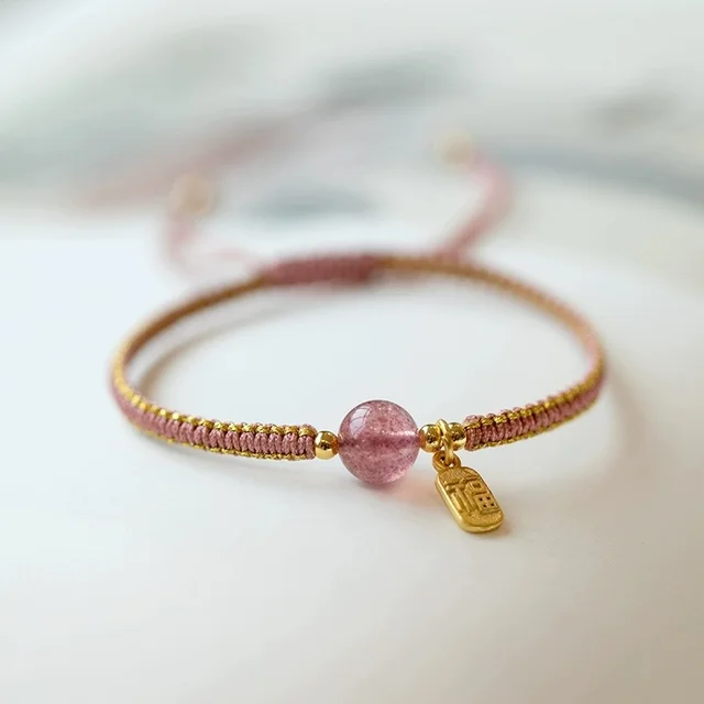 Adjustable Strawberry Quartz Transfer Beads Niche Carrying Strap Strawberry Quartz Style - Shop at LoveMi