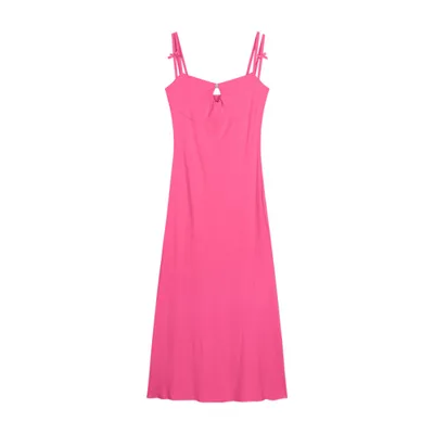 Double shoulder Strap Sling Waist tight Slim And Sexy Hip wrapped Fishtail Dress Pink - Shop at LoveMi