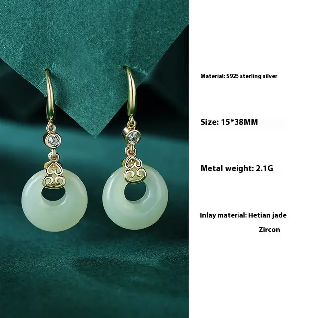 Hetian Jade Gourd Bracelet Sterling Silver E2338 Earrings - Shop at LoveMi