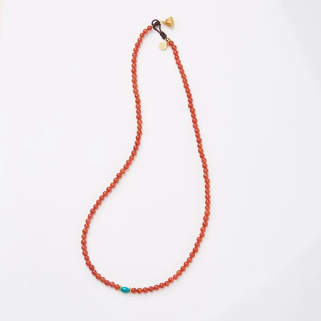 Female Small Rice shaped Beads Cherry Persimmon Red South Red Agate Tophus Necklace - Shop at LoveMi
