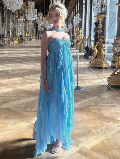 Sexy Halter Backless Tube Top Laminated Lace Dress Blue - Shop at LoveMi