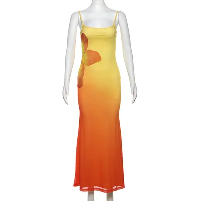 Pure Desire Wind Three dimensional Gradient Flower Fishtail Sheath Dress Yellow - Shop at LoveMi