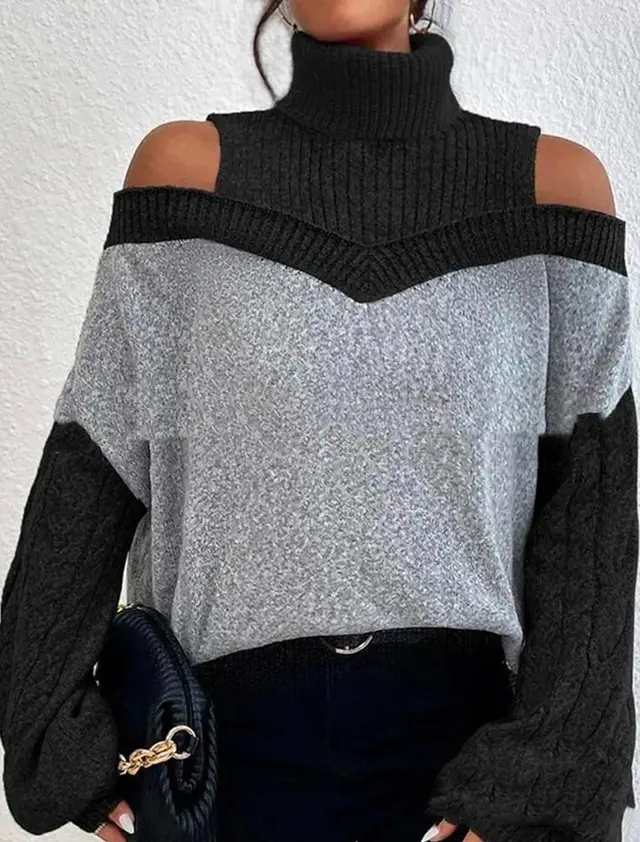Turtleneck Off the shoulder Long Sleeve Printed Top No 5 Color - Shop at LoveMi