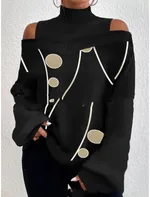 Turtleneck Off-the-shoulder Long Sleeve Printed Top - No9 Color-Xl - View 1