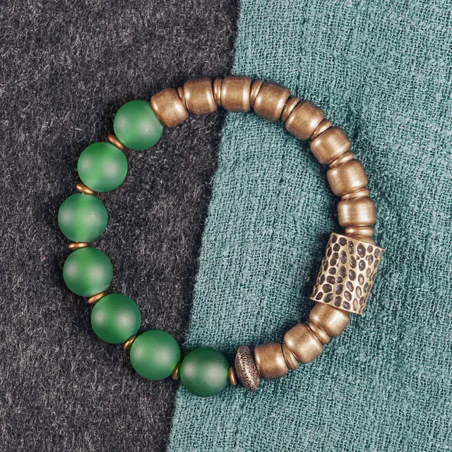 Retro Ethnic Style Personality Trendy Couples Bracelet Green Agate - Shop at LoveMi