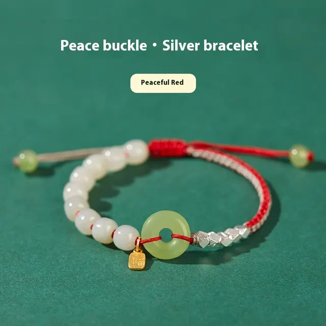Woven Natural Hetian Jade Safety Buckle Bracelet Safe Red - Shop at LoveMi