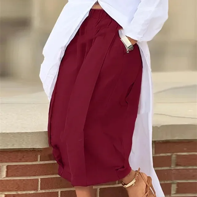 Cross border European And American Foreign Trade New Solid Color Loose Comfort And Casual Elastic Waistband Slimming Cropped Wide leg Pants For Women Dark Red - Shop at LoveMi