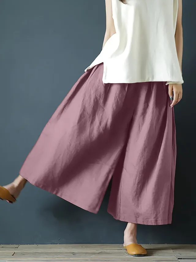 Coarse Linen Solid Color Cotton And Linen Texture Smoke sensitive Gray Wide leg Pants Lotus Root Color - Shop at LoveMi