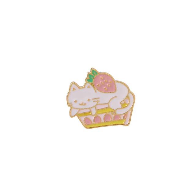Cute Cat Strawberry Metal Brooch Cake Cat Dripping Oil C20175 - Shop at LoveMi