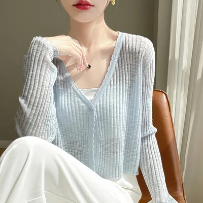 Women's Thin Coat Summer With Suspenders Outerwear Cover up Sky Blue - Shop at LoveMi